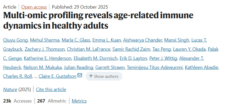 多组学分析揭示健康成年人中与年龄相关的免疫动态变化 多组学分析揭示健康成年人中与年龄相关的免疫动态变化