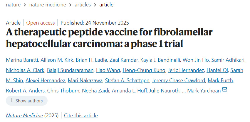 针对纤维板层型肝细胞癌的治疗性肽疫苗:I期临床试验 针对纤维板层型肝细胞癌的治疗性肽疫苗:I期临床试验
