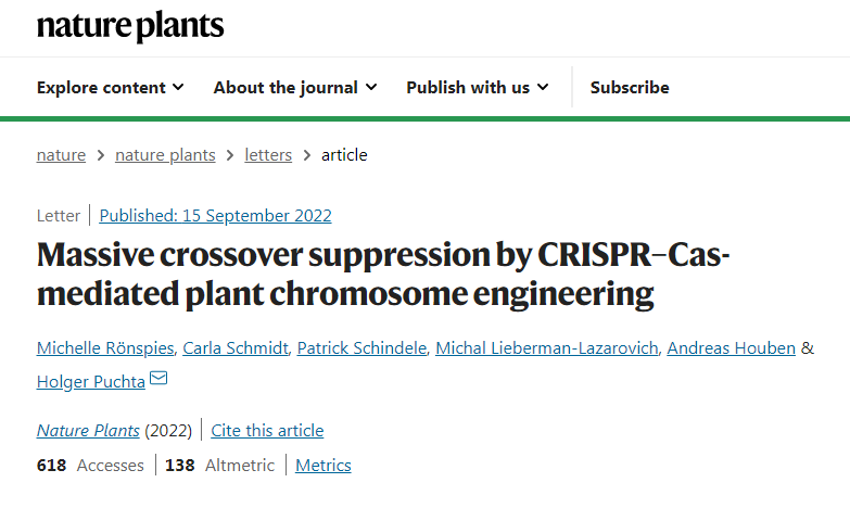 研究人员使用CRISPR/Cas分子剪刀来反转染色体使编码的性状不受影响地遗传下去