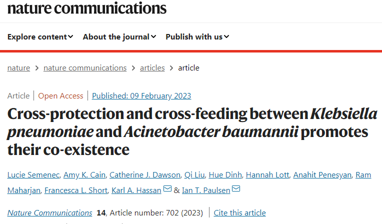 研究人员首次描述了肺炎克雷伯菌和鲍曼不动杆菌之间的互利关系