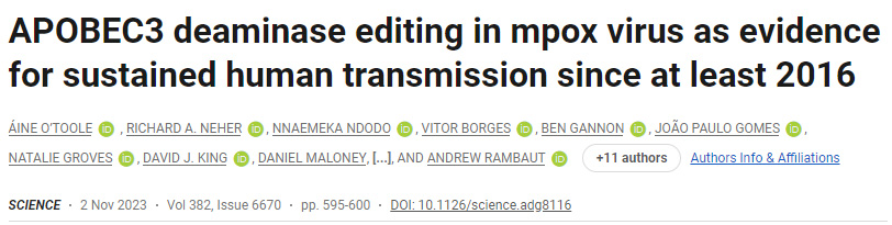 APOBEC3脱氨酶编辑是猴痘病毒至少自2016年起在人类持续传播的证据