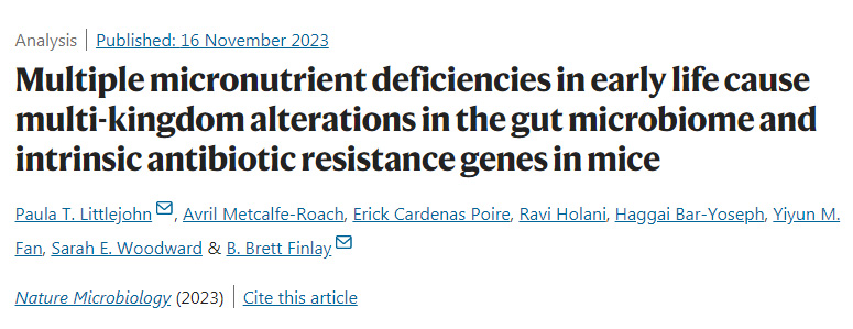 早期多种微量营养素缺乏导致小鼠肠道微生物组和固有抗生素耐药性基因的多重改变