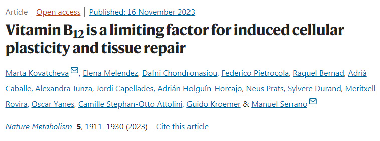 维生素B12是诱导细胞可塑性和组织修复的限制因素