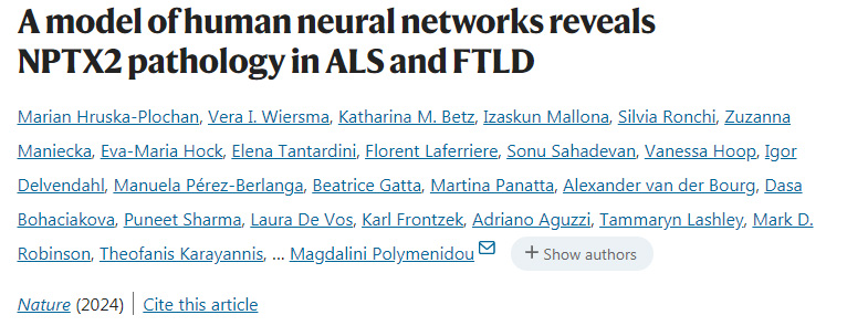人类神经网络模型揭示ALS和FTLD中的NPTX2病理