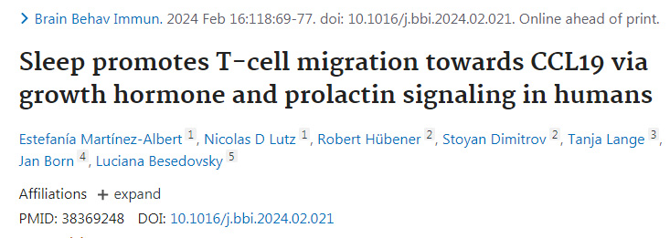 睡眠通过生长激素和催乳素信号促进T细胞向CCL19迁移