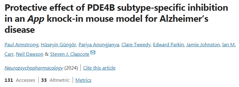 PDE4B亚型特异性抑制对于App敲除的阿尔茨海默病模型小鼠的保护作用